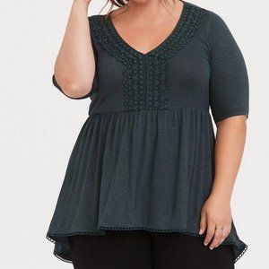 TORRID SUPER SOFT DARK GREEN BABYDOLL TOP SIZE 2X